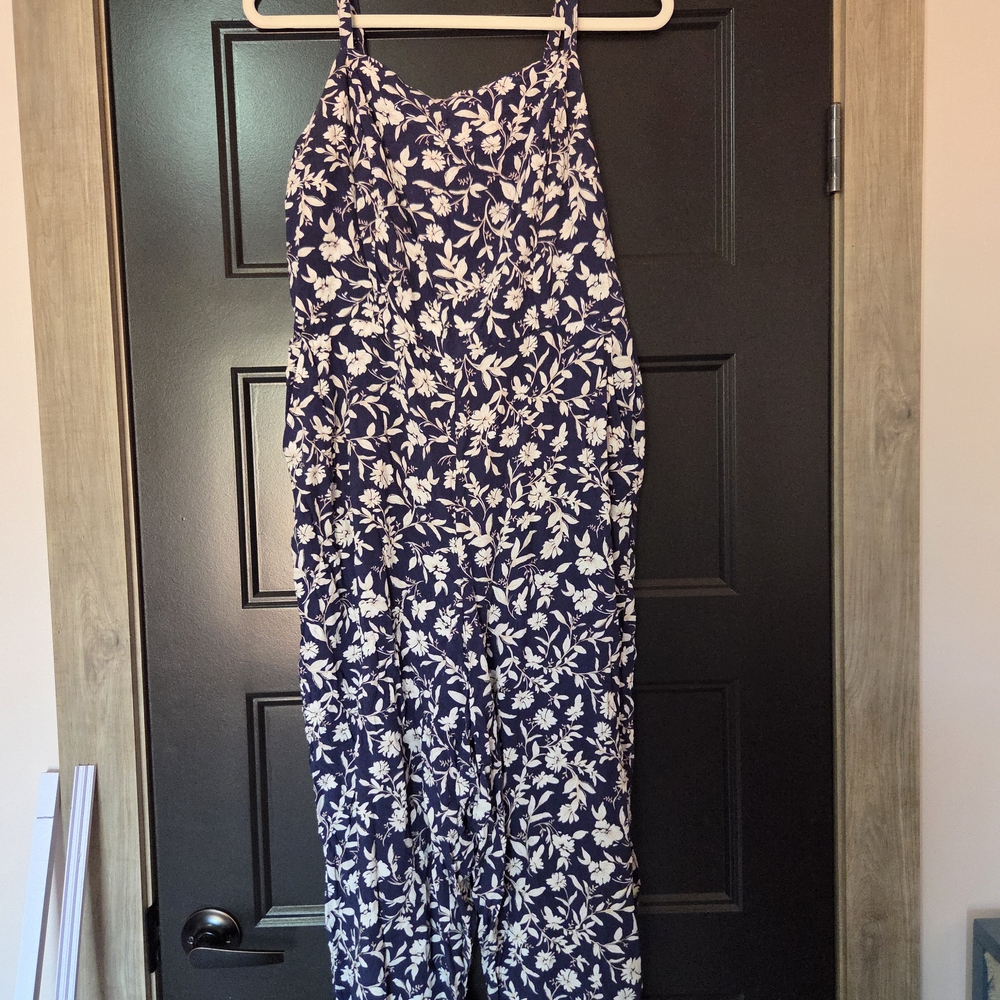 Old Navy Navy and White Floral Jumpsuit